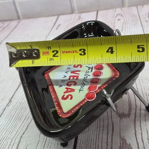 Vintage Las Vegas Ashtray Black Diamond Footed Stand Welcome to Fabulous Ceramic - Picture 9 of 9